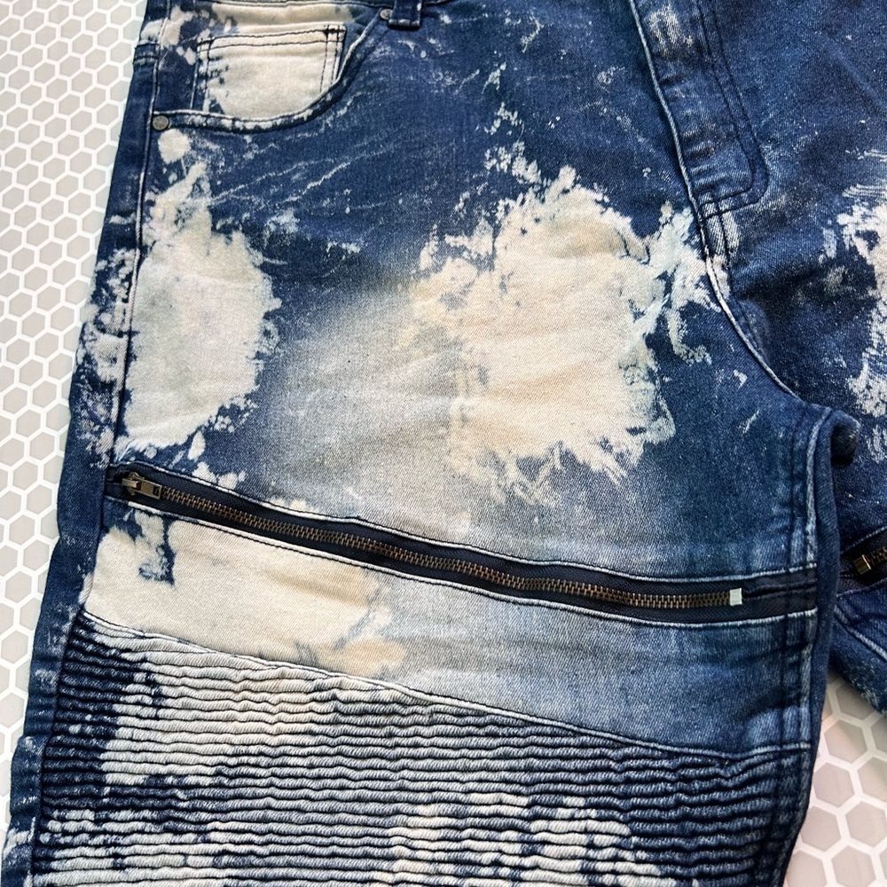 NWOT Albrand GS-115 Moto Denim Shorts Edgy Grunge Tye Die.  Size 38W